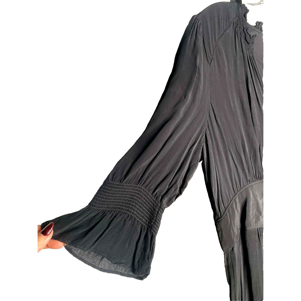 ba&sh Dress midi Women's Size large Black Long Sleeve minimalist luxury cinched - Picture 4 of 7